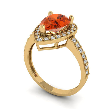 2.36 cttw Zirconia Simulated Red Diamond Hidden Halo Engagement Ring - Solid Gold (VVS1, Pear Cut,10x7mm)