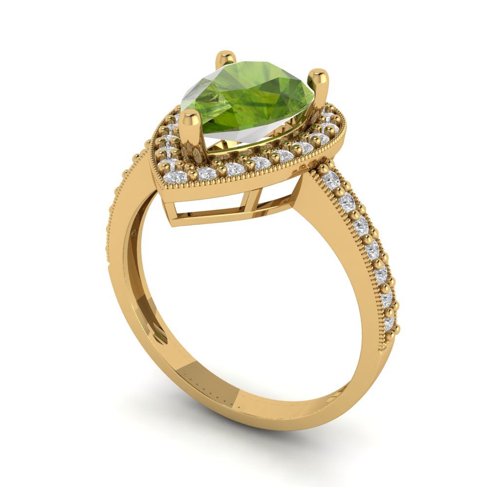 2.36 cttw Natural Peridot Hidden Halo Engagement Ring - Solid Gold (Pear Cut,10x7mm)