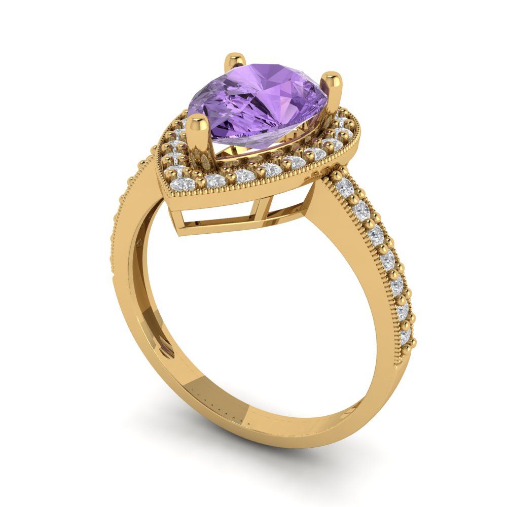 2.36 cttw Simulated Alexandrite Hidden Halo Engagement Ring - Solid Gold (Pear Cut,10x7mm)