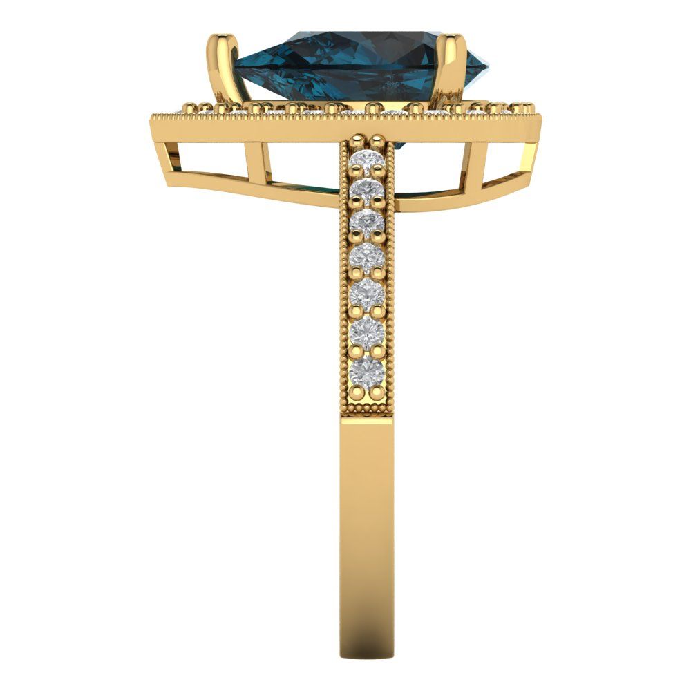 2.36 cttw Natural London Blue Topaz Hidden Halo Engagement Ring - Solid Gold (Pear Cut,10x7mm)