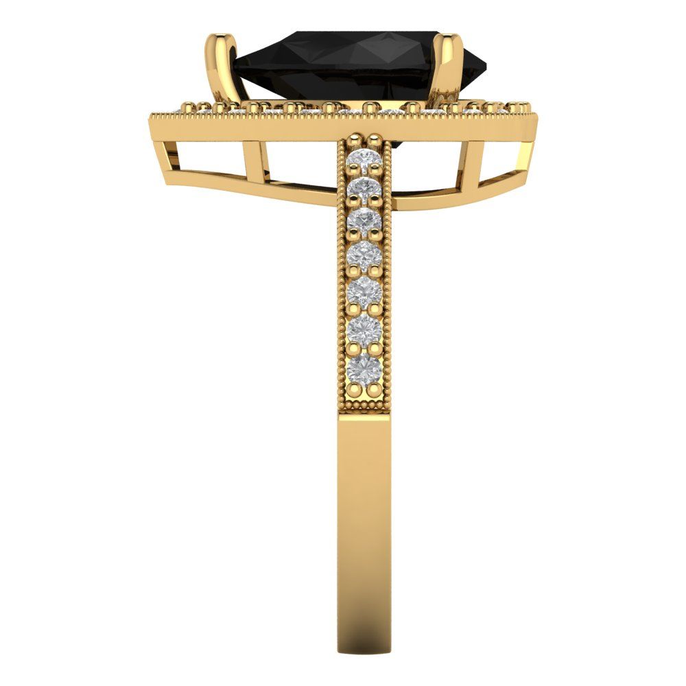 2.36 cttw Natural Onyx Hidden Halo Engagement Ring - Solid Gold (Pear Cut,10x7mm)