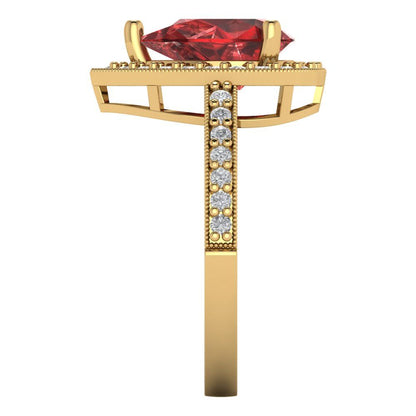 2.36 cttw Natural Garnet Hidden Halo Engagement Ring - Solid Gold (Pear Cut,10x7mm)