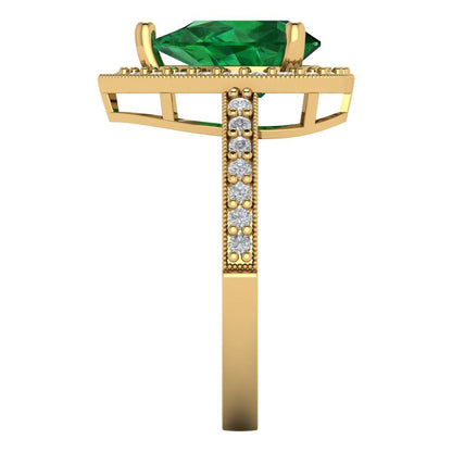 2.36 cttw Simulated Emerald Hidden Halo Engagement Ring - Solid Gold (Pear Cut,10x7mm)