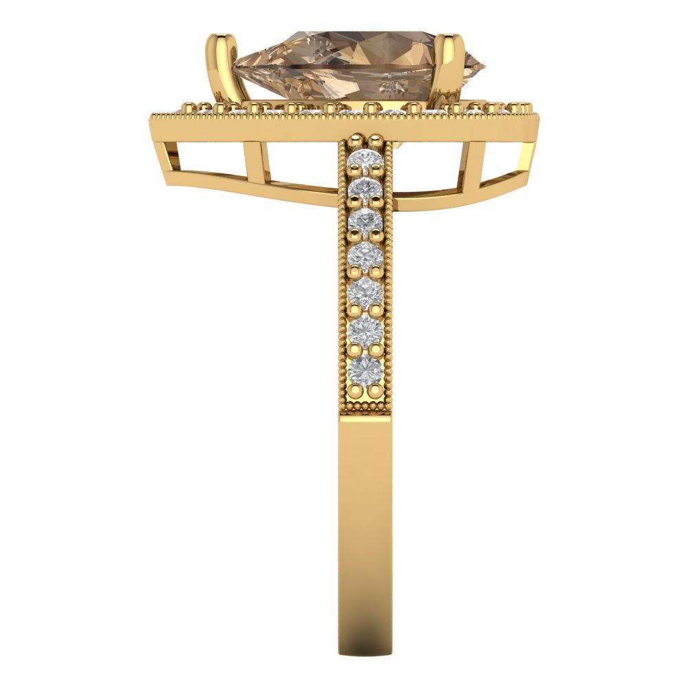 2.36 cttw Zirconia Simulated Champagne Diamond Hidden Halo Engagement Ring - Solid Gold (VVS1, Pear Cut,10x7mm)