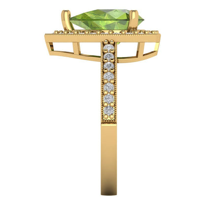 2.36 cttw Natural Peridot Hidden Halo Engagement Ring - Solid Gold (Pear Cut,10x7mm)