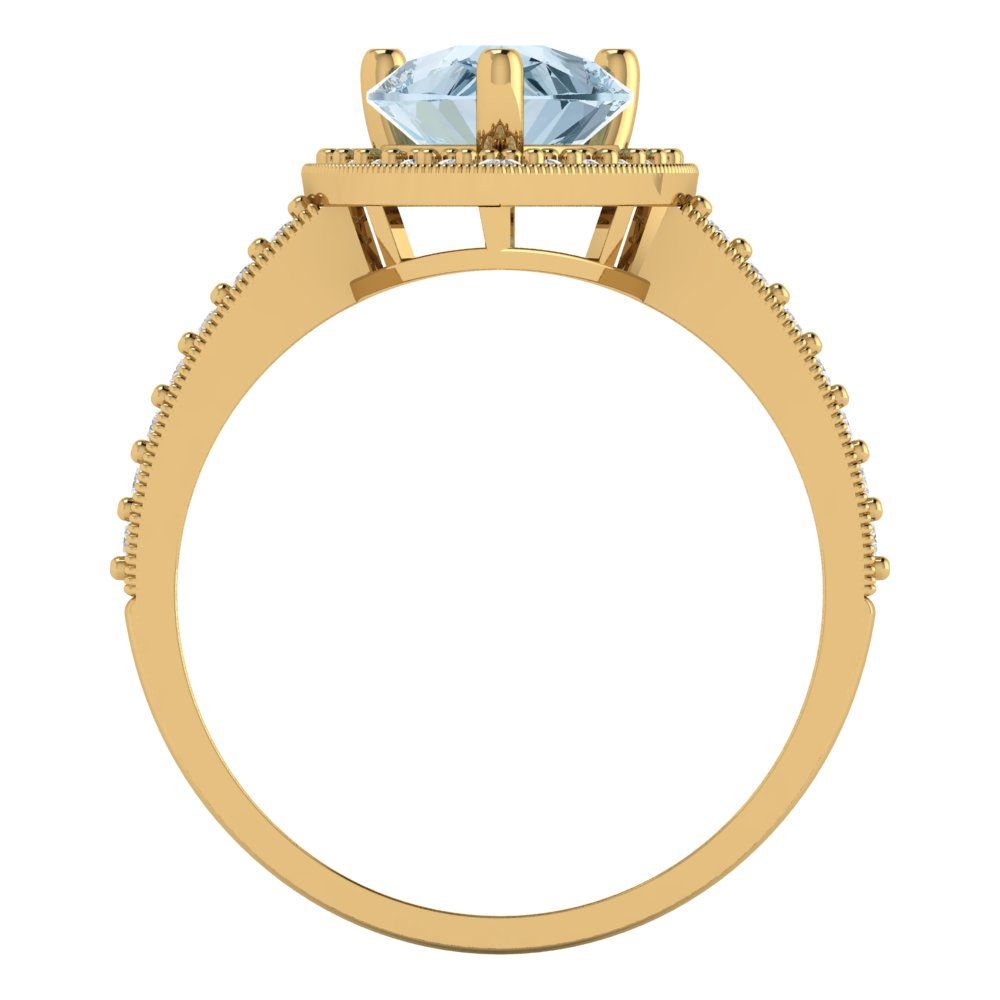 2.36 cttw Natural Aquamarine Hidden Halo Engagement Ring - Solid Gold (Pear Cut,10x7mm)