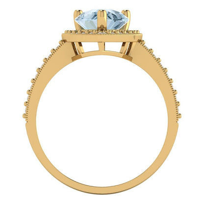 2.36 cttw Natural Aquamarine Hidden Halo Engagement Ring - Solid Gold (Pear Cut,10x7mm)