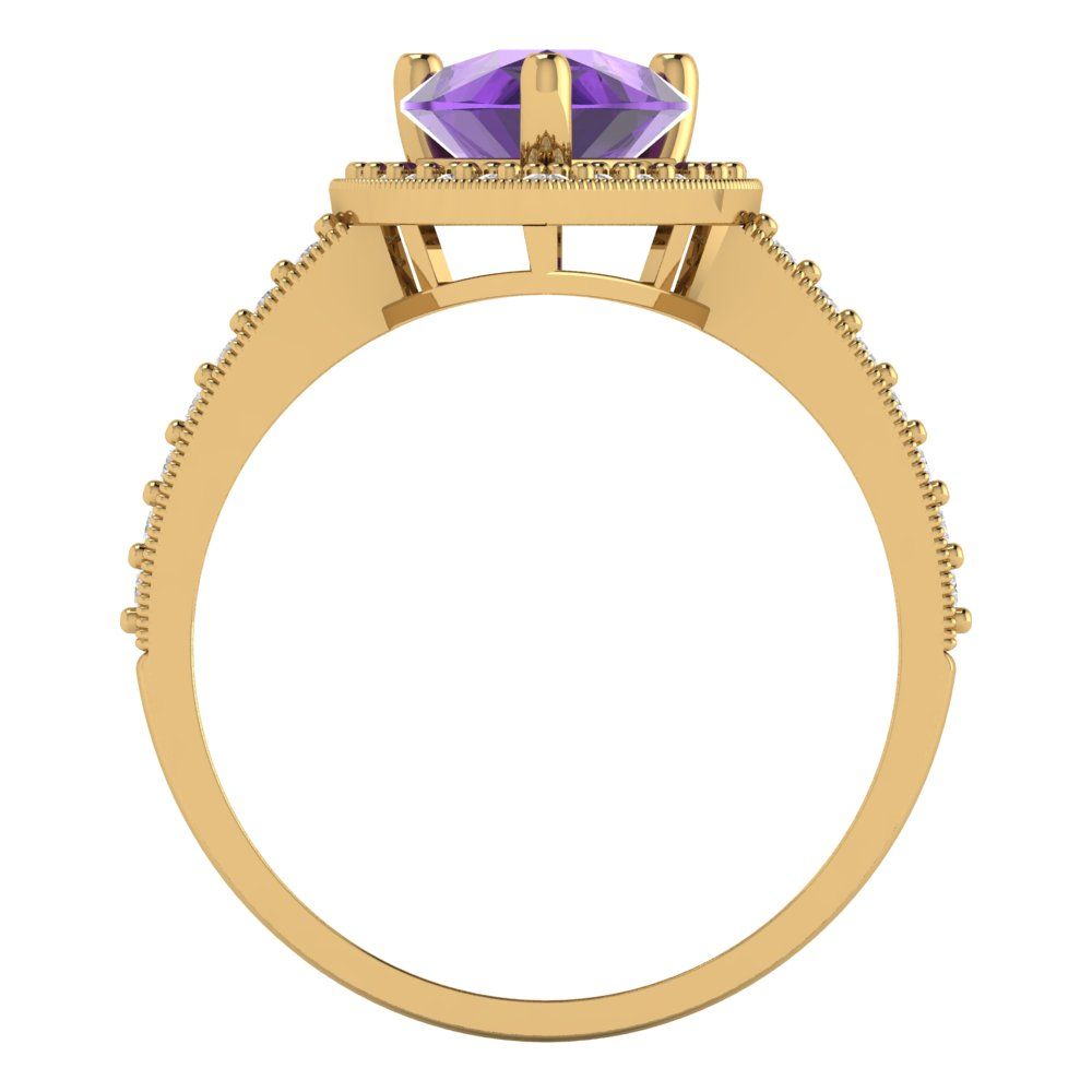 2.36 cttw Natural Amethyst Hidden Halo Engagement Ring - Solid Gold (Pear Cut,10x7mm)