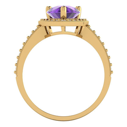 2.36 cttw Natural Amethyst Hidden Halo Engagement Ring - Solid Gold (Pear Cut,10x7mm)