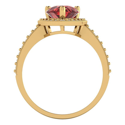 2.36 cttw Natural Garnet Hidden Halo Engagement Ring - Solid Gold (Pear Cut,10x7mm)