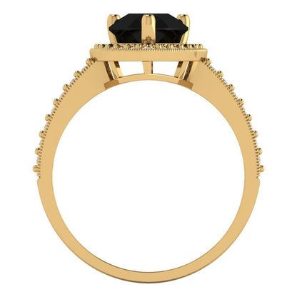 2.36 cttw Natural Onyx Hidden Halo Engagement Ring - Solid Gold (Pear Cut,10x7mm)