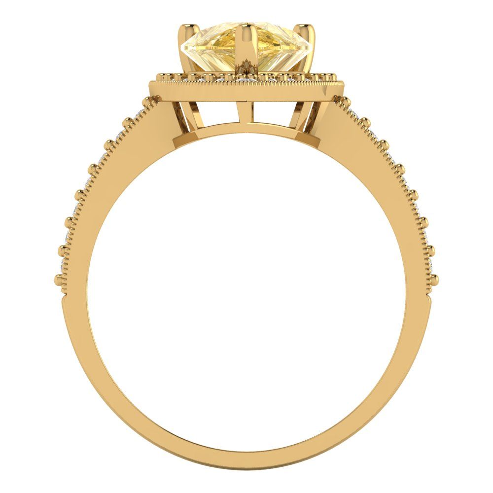 2.36 cttw Zirconia Simulated Yellow Diamond Hidden Halo Engagement Ring - Solid Gold (VVS1, Pear Cut,10x7mm)