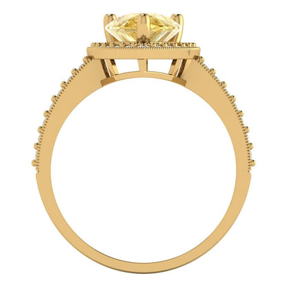 2.36 cttw Zirconia Simulated Yellow Diamond Hidden Halo Engagement Ring - Solid Gold (VVS1, Pear Cut,10x7mm)