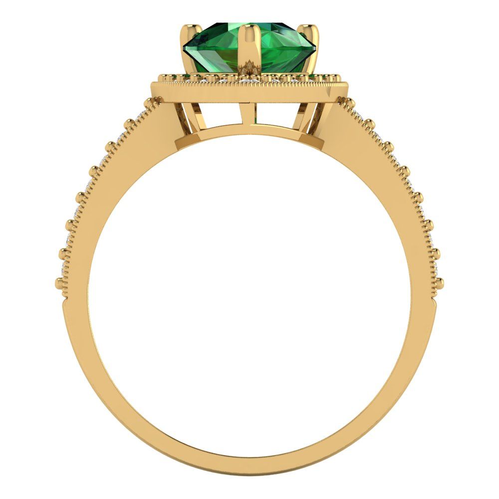 2.36 cttw Simulated Emerald Hidden Halo Engagement Ring - Solid Gold (Pear Cut,10x7mm)