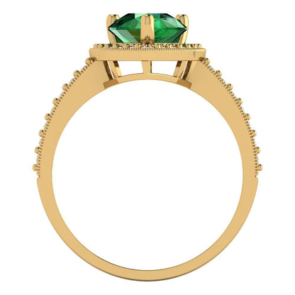 2.36 cttw Simulated Emerald Hidden Halo Engagement Ring - Solid Gold (Pear Cut,10x7mm)