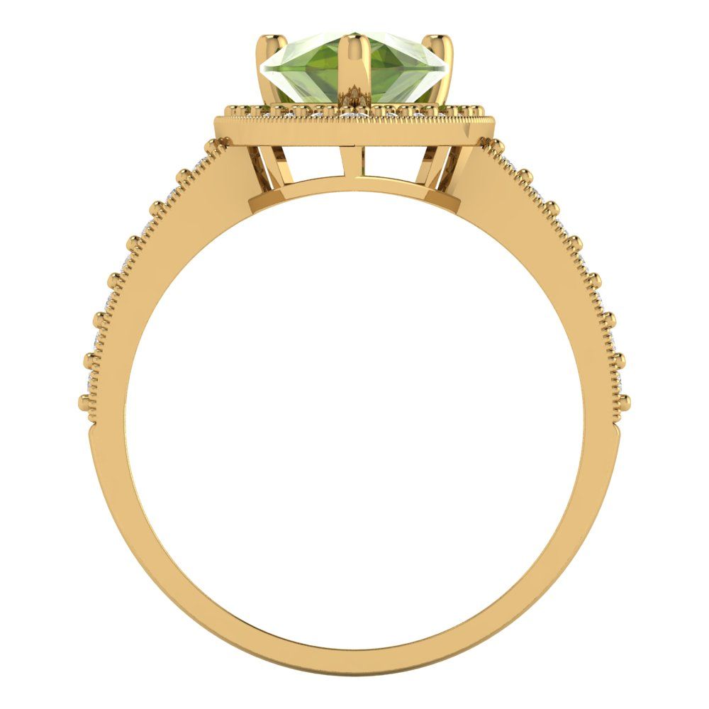 2.36 cttw Natural Peridot Hidden Halo Engagement Ring - Solid Gold (Pear Cut,10x7mm)