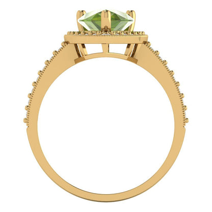 2.36 cttw Natural Peridot Hidden Halo Engagement Ring - Solid Gold (Pear Cut,10x7mm)