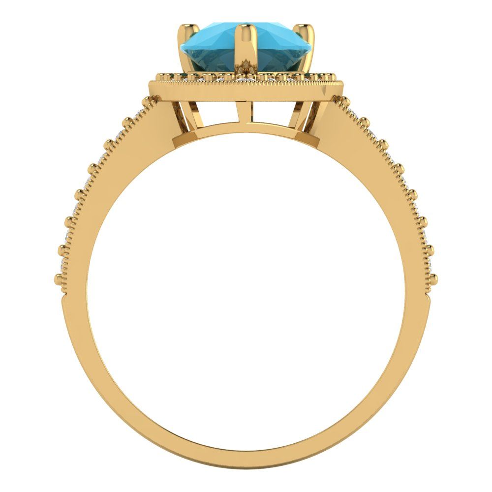 2.36 cttw Simulated Turquoise Hidden Halo Engagement Ring - Solid Gold (Pear Cut,10x7mm)
