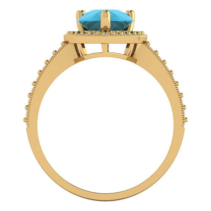 2.36 cttw Simulated Turquoise Hidden Halo Engagement Ring - Solid Gold (Pear Cut,10x7mm)