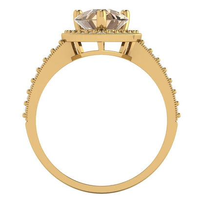 2.36 cttw Yellow Moissanite Hidden Halo Engagement Ring - Solid Gold (Pear Cut,10x7mm)