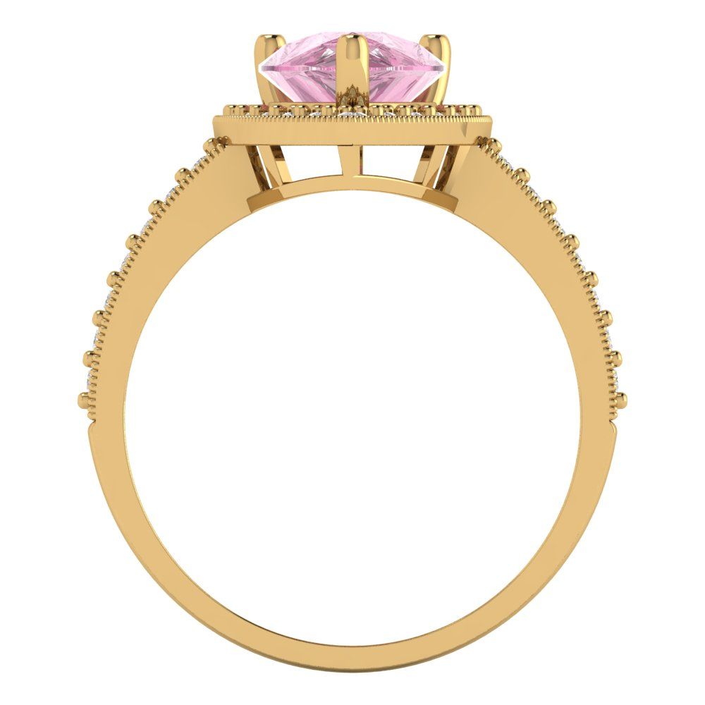 2.36 cttw Zirconia Simulated Pink Diamond Hidden Halo Engagement Ring - Solid Gold (VVS1, Pear Cut,10x7mm)