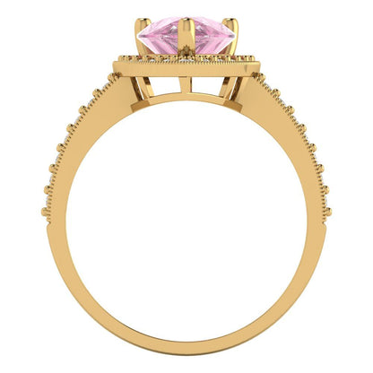 2.36 cttw Zirconia Simulated Pink Diamond Hidden Halo Engagement Ring - Solid Gold (VVS1, Pear Cut,10x7mm)