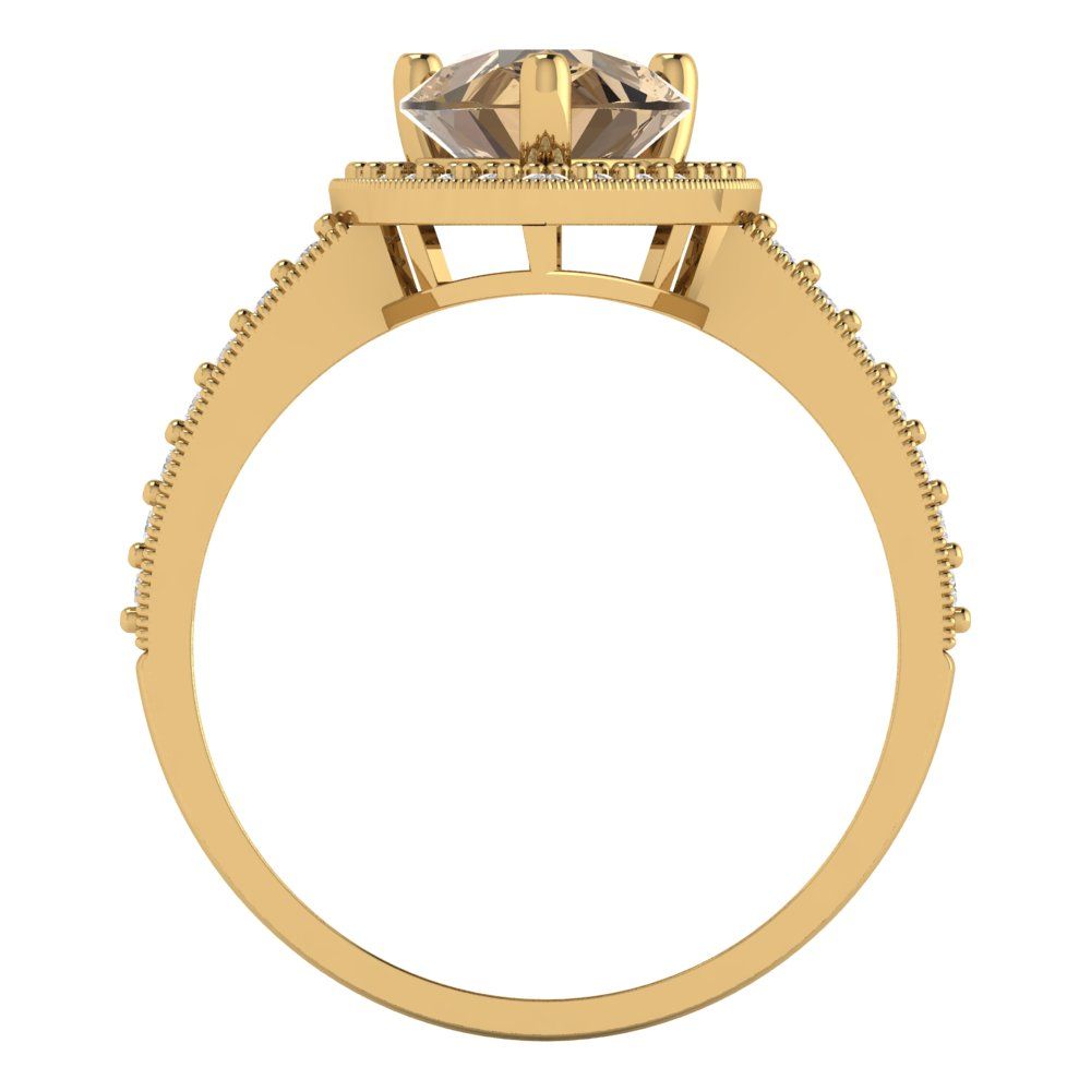 2.36 cttw Zirconia Simulated Champagne Diamond Hidden Halo Engagement Ring - Solid Gold (VVS1, Pear Cut,10x7mm)
