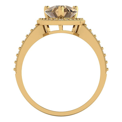 2.36 cttw Zirconia Simulated Champagne Diamond Hidden Halo Engagement Ring - Solid Gold (VVS1, Pear Cut,10x7mm)