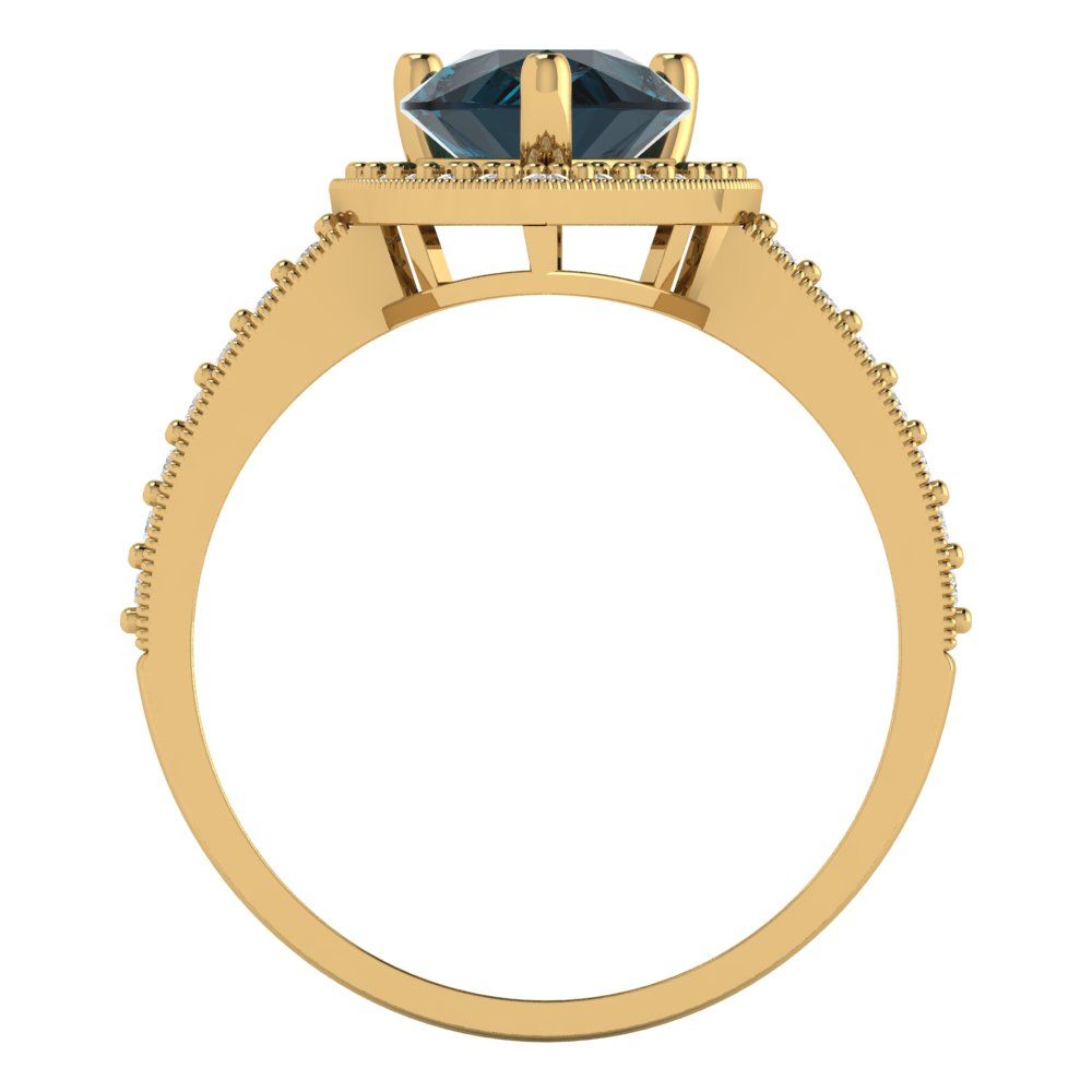 2.36 cttw Natural London Blue Topaz Hidden Halo Engagement Ring - Solid Gold (Pear Cut,10x7mm)
