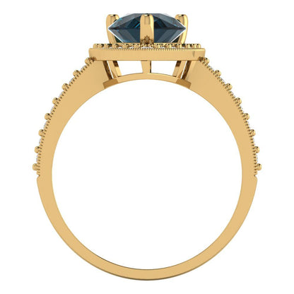 2.36 cttw Natural London Blue Topaz Hidden Halo Engagement Ring - Solid Gold (Pear Cut,10x7mm)