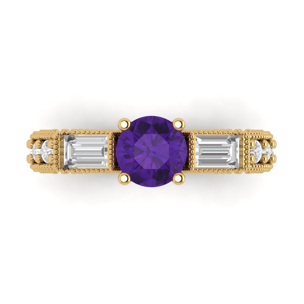 2.33 cttw Natural Amethyst Three-Stone Engagement Ring - Solid Gold (Round Cut,6.5mm)