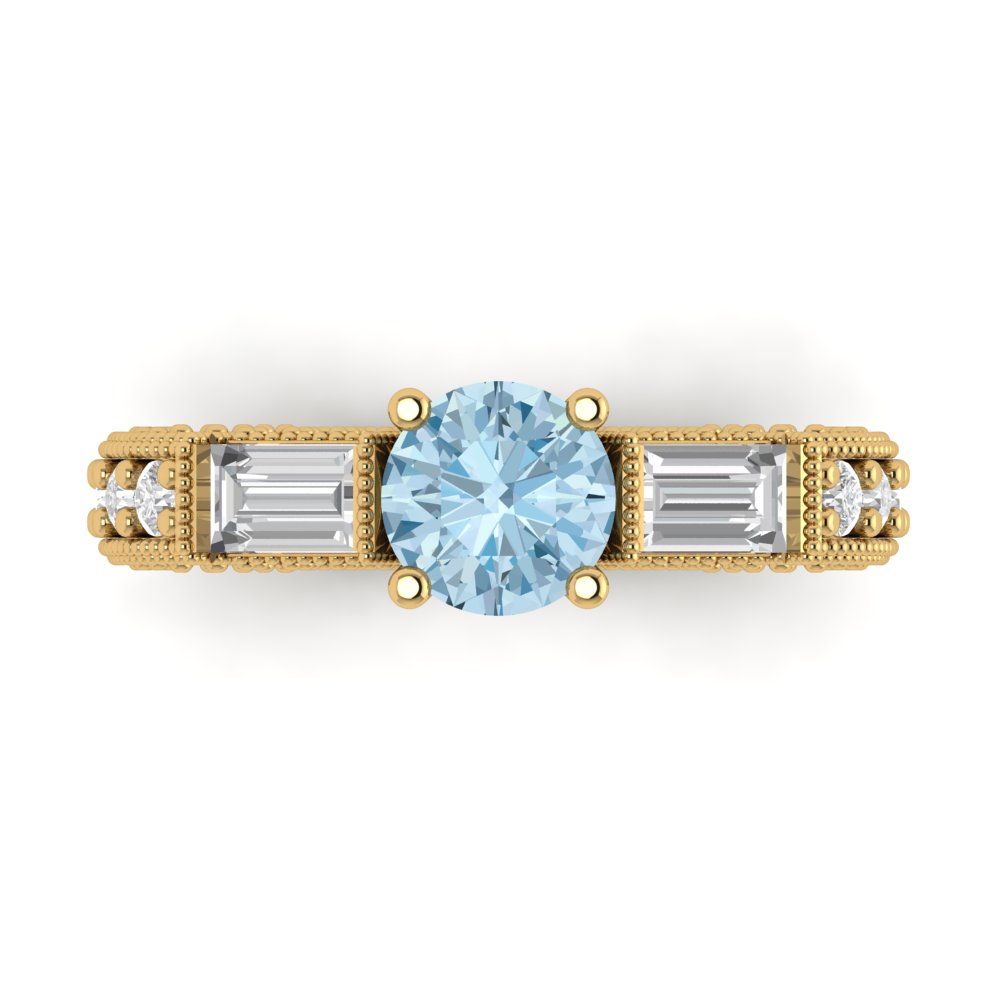 2.33 cttw Zirconia Simulated Blue Diamond Three-Stone Engagement Ring - Solid Gold (VVS1, Round Cut,6.5mm)