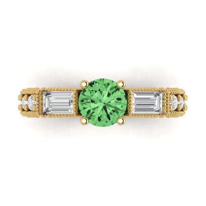 2.33 cttw Zirconia Simulated Green Diamond Three-Stone Engagement Ring - Solid Gold (VVS1, Round Cut,6.5mm)