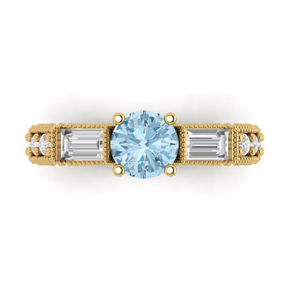 2.33 cttw Natural Swiss Blue Topaz Three-Stone Engagement Ring - Solid Gold (Round Cut,6.5mm)