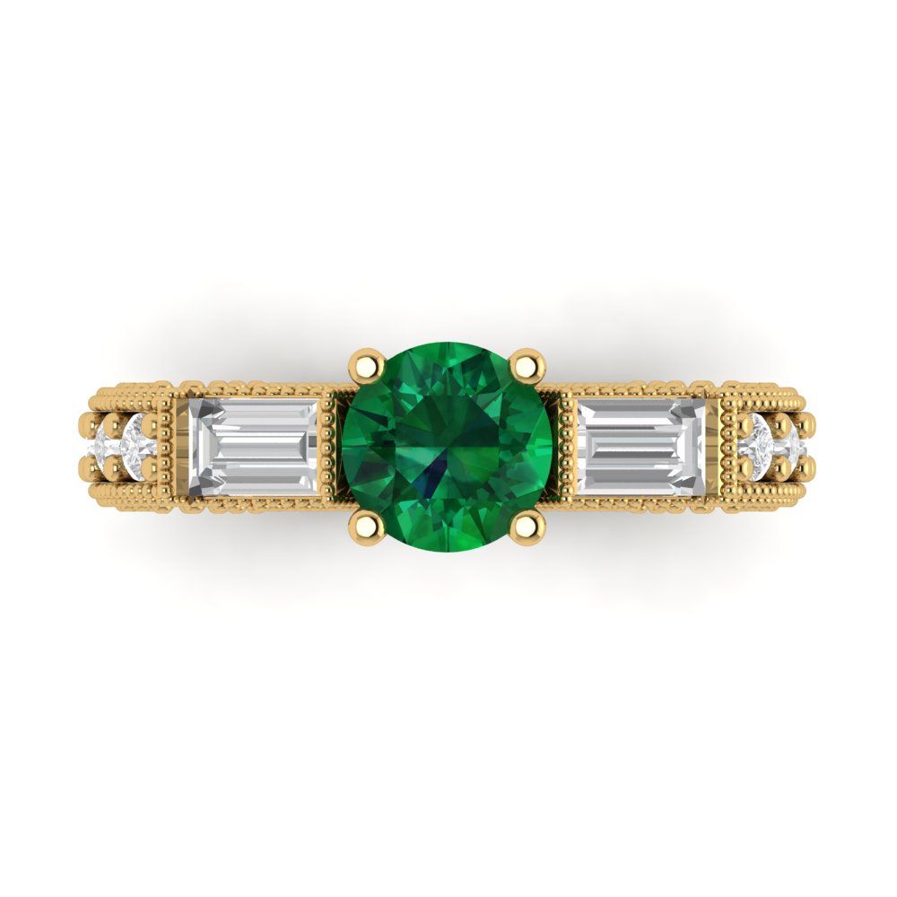 2.33 cttw Simulated Emerald Three-Stone Engagement Ring - Solid Gold (Round Cut,6.5mm)