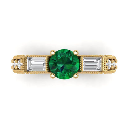 2.33 cttw Simulated Emerald Three-Stone Engagement Ring - Solid Gold (Round Cut,6.5mm)