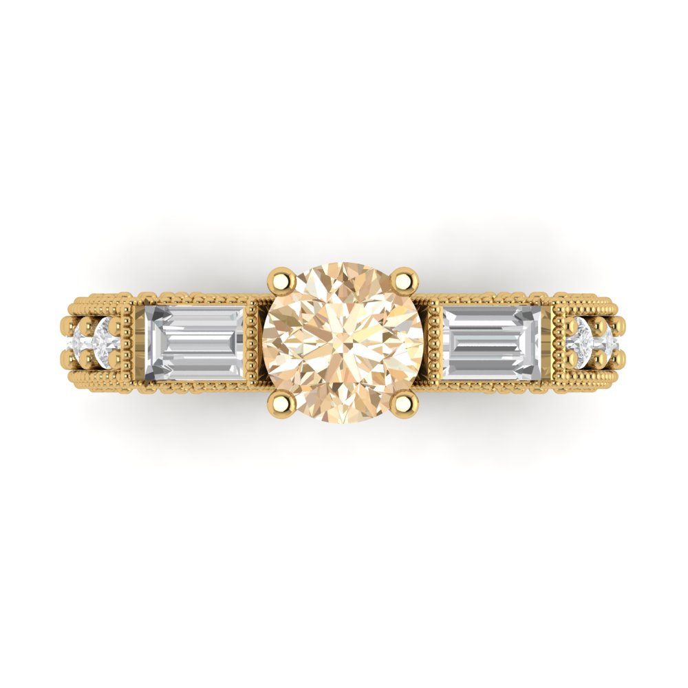 2.33 cttw Natural Morganite Three-Stone Engagement Ring - Solid Yellow Gold (VVS1, Round Cut,6.5mm)