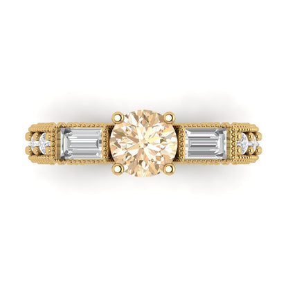 2.33 cttw Natural Morganite Three-Stone Engagement Ring - Solid Yellow Gold (VVS1, Round Cut,6.5mm)