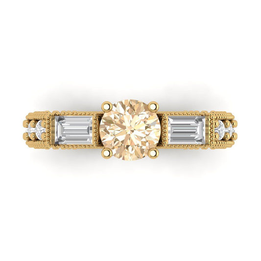 2.33 cttw Natural Morganite Three-Stone Engagement Ring - Solid Yellow Gold (VVS1, Round Cut,6.5mm)