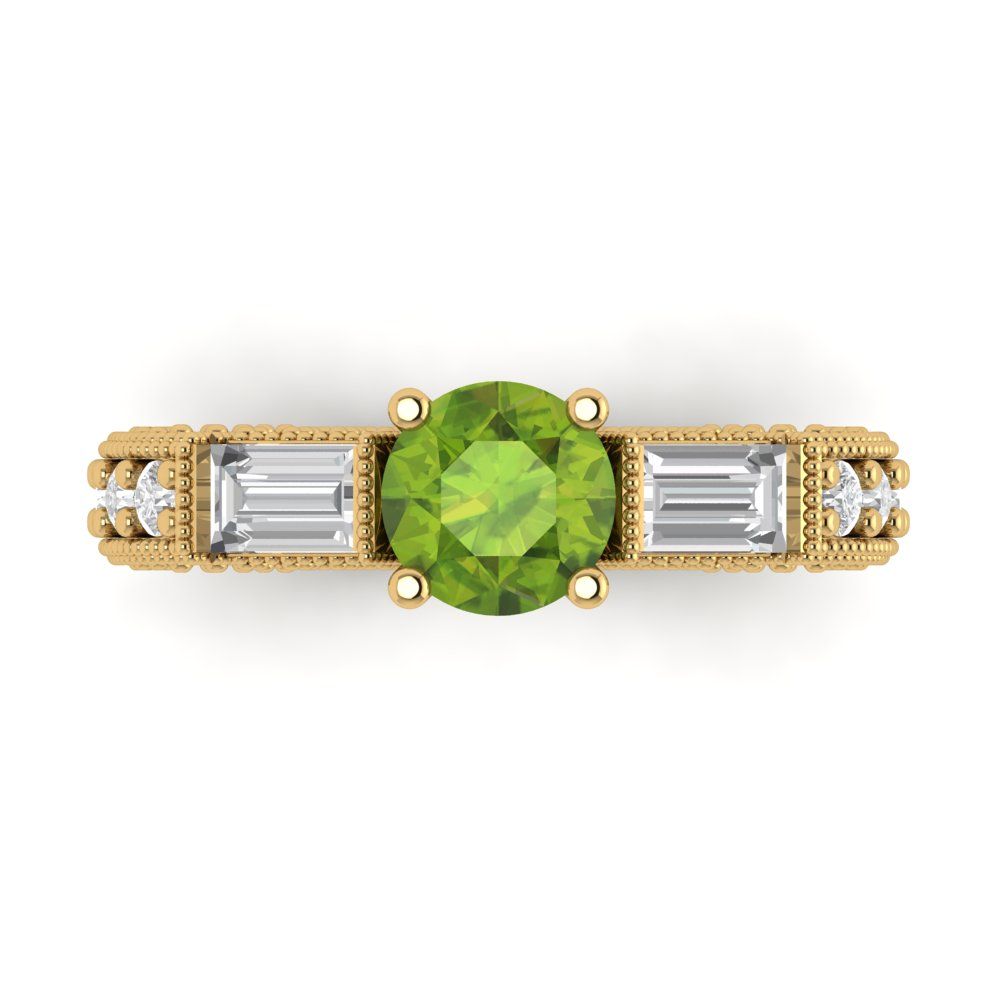 2.33 cttw Natural Peridot Three-Stone Engagement Ring - Solid Gold (Round Cut,6.5mm)