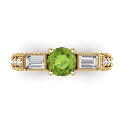 2.33 cttw Natural Peridot Three-Stone Engagement Ring - Solid Gold (Round Cut,6.5mm)