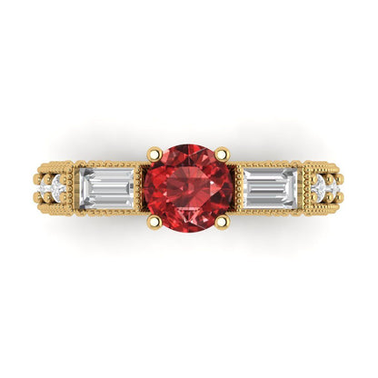 2.33 cttw Natural Garnet Three-Stone Engagement Ring - Solid Gold (Round Cut,6.5mm)