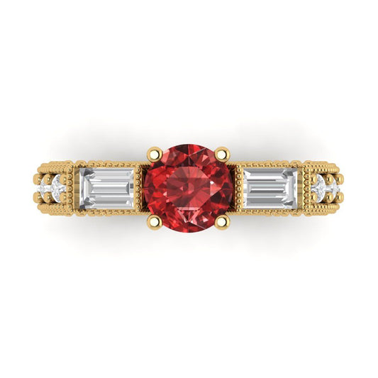 2.33 cttw Natural Garnet Three-Stone Engagement Ring - Solid Yellow Gold (VVS1, Round Cut,6.5mm)