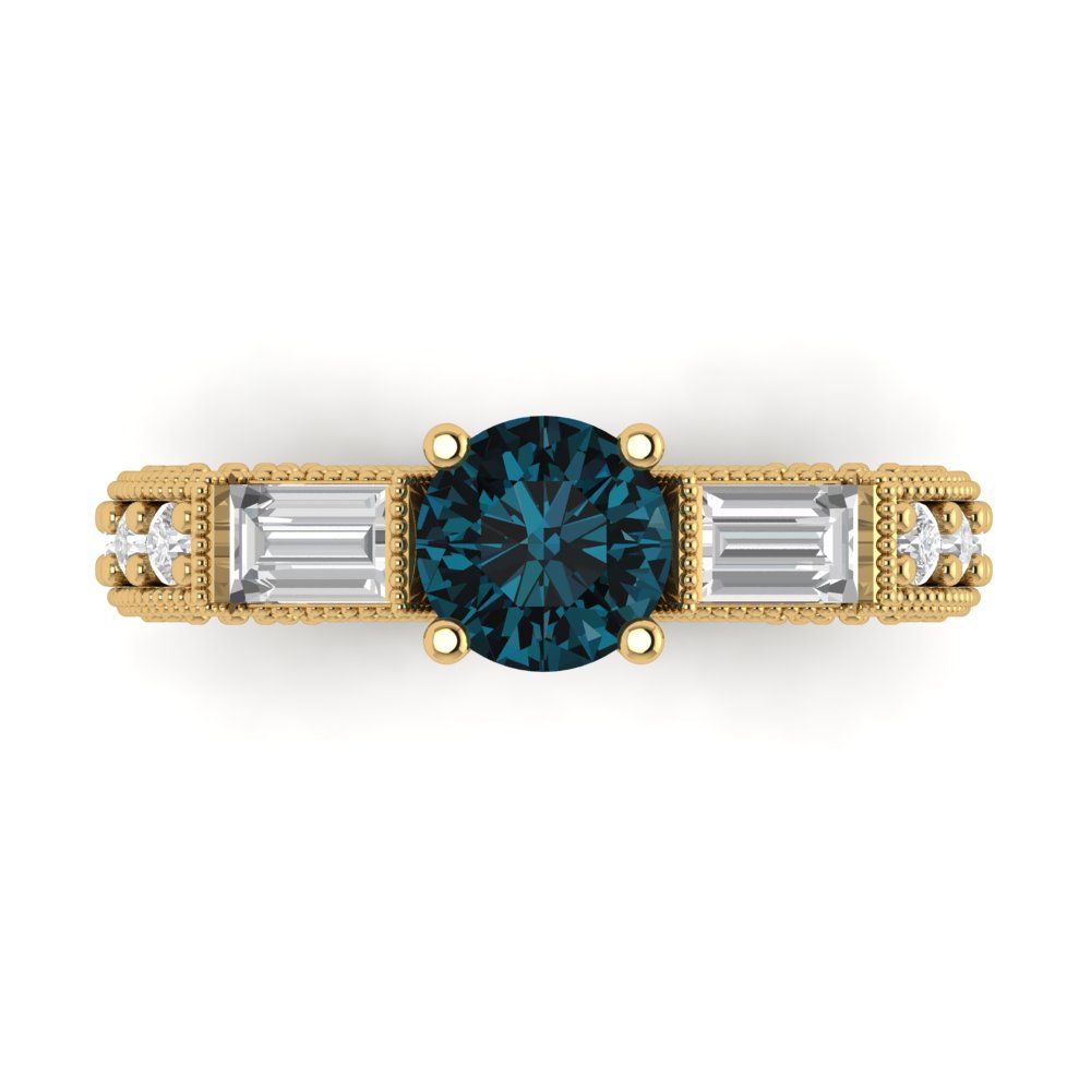 2.33 cttw Natural London Blue Topaz Three-Stone Engagement Ring - Solid Gold (Round Cut,6.5mm)