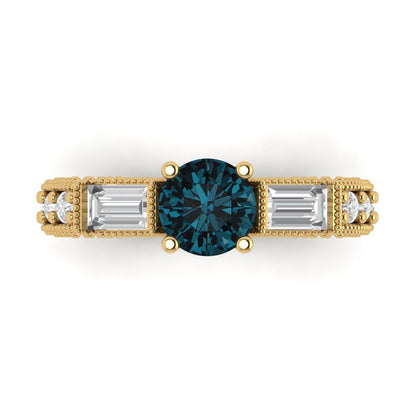 2.33 cttw Natural London Blue Topaz Three-Stone Engagement Ring - Solid Gold (Round Cut,6.5mm)
