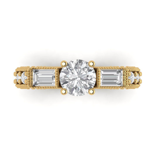 2.33 cttw White Sapphire Three-Stone Engagement Ring - Solid Yellow Gold (VVS1, Round Cut,6.5mm)