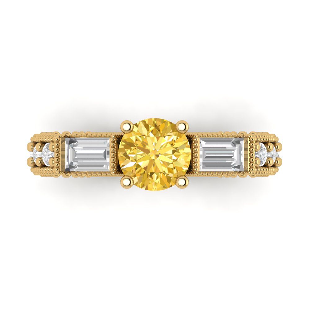 2.33 cttw Natural Citrine Three-Stone Engagement Ring - Solid Yellow Gold (VVS1, Round Cut,6.5mm)