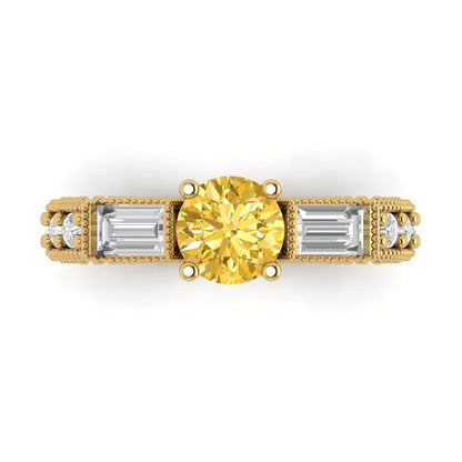 2.33 cttw Natural Citrine Three-Stone Engagement Ring - Solid Yellow Gold (VVS1, Round Cut,6.5mm)