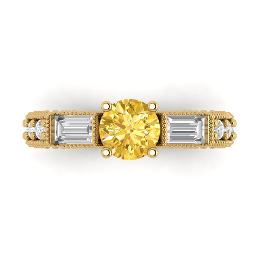2.33 cttw Natural Citrine Three-Stone Engagement Ring - Solid Yellow Gold (VVS1, Round Cut,6.5mm)