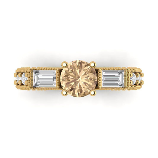 2.33 cttw Yellow Moissanite Three-Stone Engagement Ring - Solid Yellow Gold (VVS1, Round Cut,6.5mm)